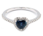 18K White Gold Heart Blue Sapphire and Diamond Ring