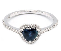 18K White Gold Heart Blue Sapphire and Diamond Ring