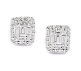 18K White Gold Baguette Diamond Stud Earring