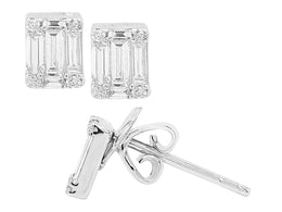 14K White Gold Baguette Diamond Stud Earring