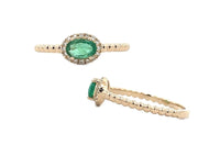 14K Yellow Gold Oval Emerald and Diamond Ball Band Ring