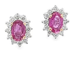 18K White Gold Oval Blue Sapphire and Diamond Stud Earring 7x5